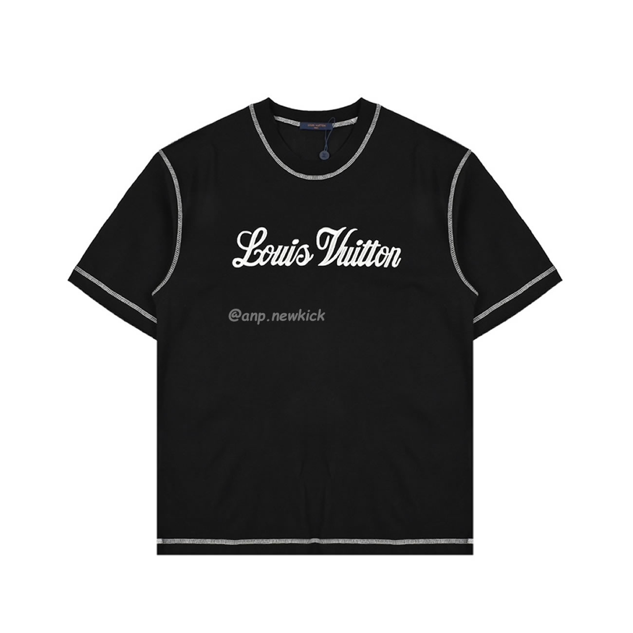 Louis Vuitton 24ss Stitching Cursive Embroidery Letters, Short Sleeves T Shirt (2) - newkick.org
